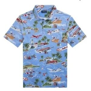 Polo Ralph Lauren Mens XLT Blue Bear Standard Fit Linen Blend Polo Shirt NWT